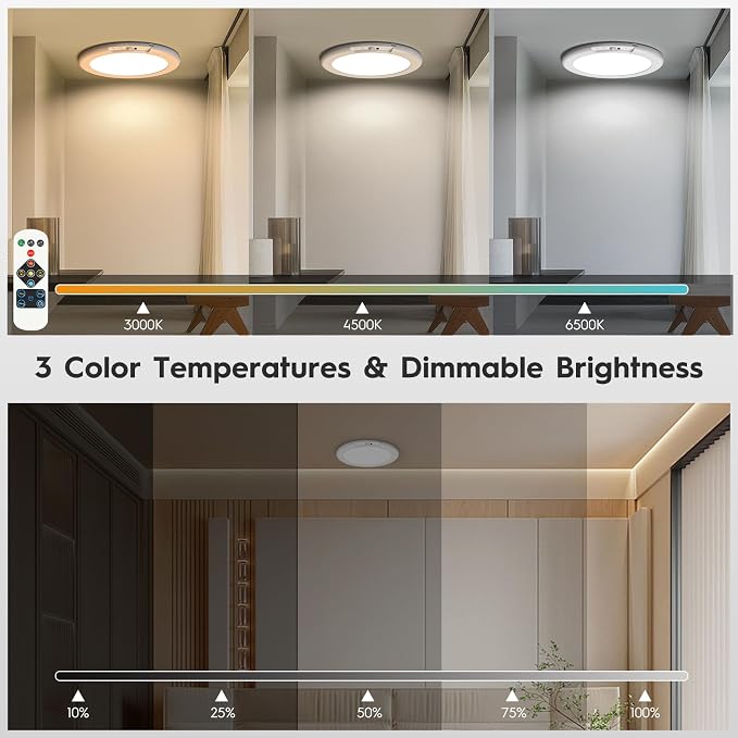 3 Pack Rechargeable Motion Sensor Ceiling Light, Wireless Ceiling Lights Battery Operated Closet Light with Remote, 500LM 3000K/4500K/6500K, 0.55″ Ultra Thin Lights for Bathroom Hallway Pantry