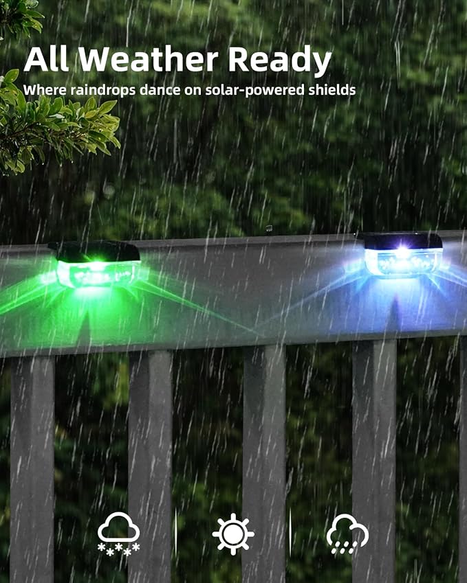 Herzila 12 Pack Solar Deck Lights, RGB Color Changing Christmas Solar Fence Lights, Waterproof Step Lights for Outside, Step, Fence, Deck, Stair, Pool and Yard