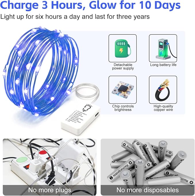 8 Pack Rechargeable LED Fairy Lights 7Ft 20LED Battery Operated | 8 Modes, Remote & DIY Timer Mini Twinkle String Lights for Indoor Christmas Wedding Mason Jar Bedroom Table