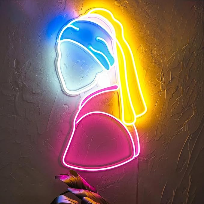 Neon Signs for Wall Decor Pearl Girl LED Sign Neon Lights for Bedroom Party Birthday Room Man Cave Decor,9.5x15 inches
