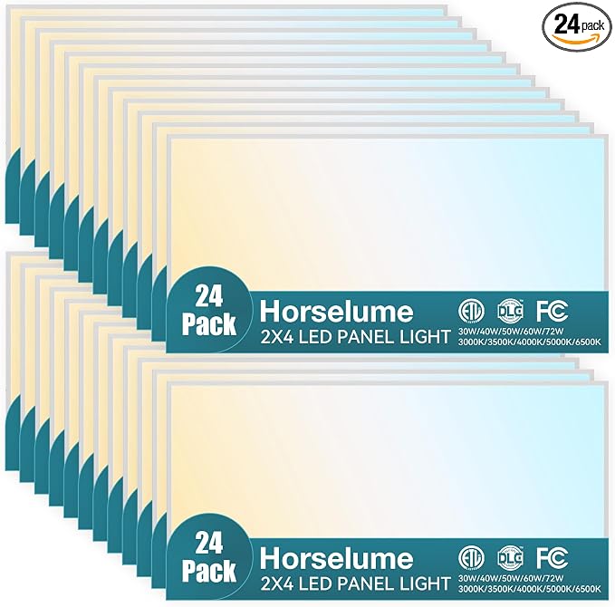 24Pack 2x4 LED Flat Panel Light, 9630LM, Selectable 30W-72W and 3000K-6500K, Dimmable 0-10V, Drop Ceiling Fixture for Office, School, Store (24Pack)