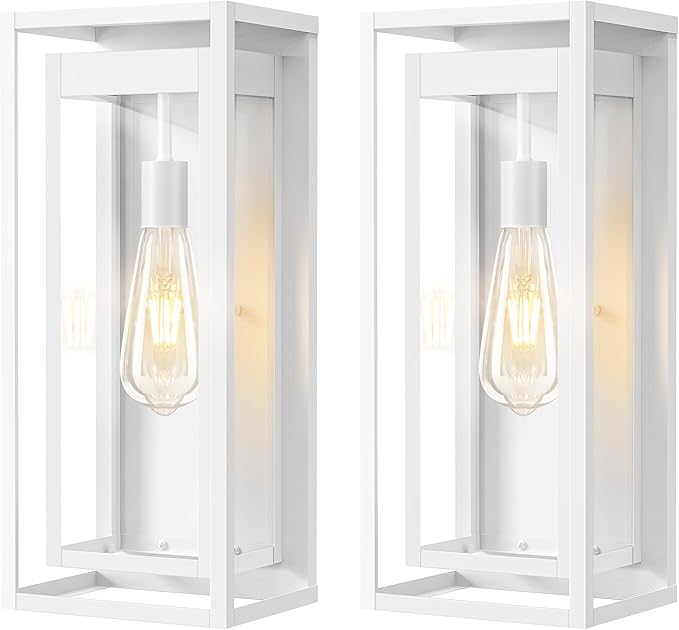 19" Large Outdoor Wall Light Fixtures, White Porch Light, 2 Pack | Large Size, Anti-Rust, Waterproof, Tempered Glass, Easy Installation, Modern Exterior Sconces for House Entryway Garage