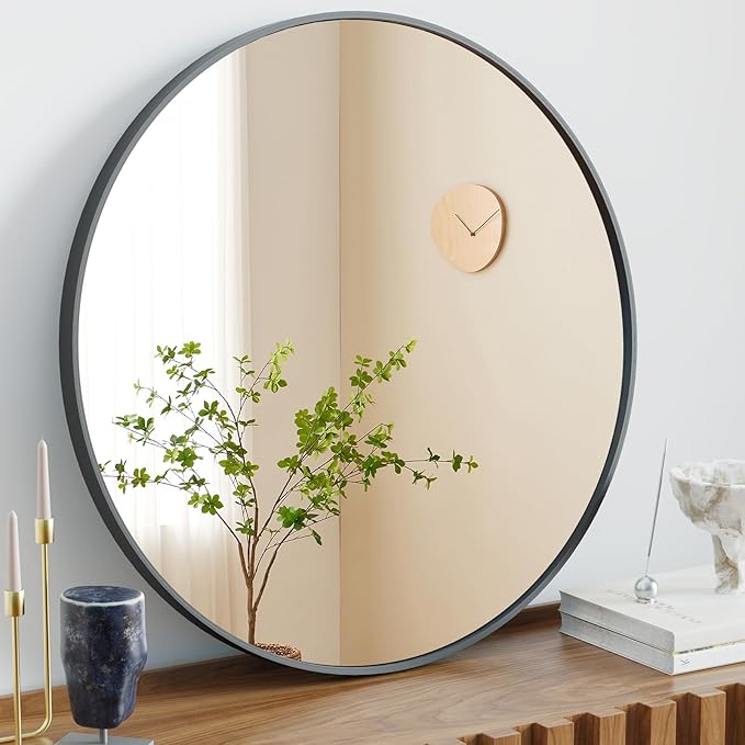 NEWBULIG Black Round Wall Mirror 20 Inch, Bathroom Mirrors for Over Sink, Wall Decor for Bathroom, Entryway, Bedroom, Vanity