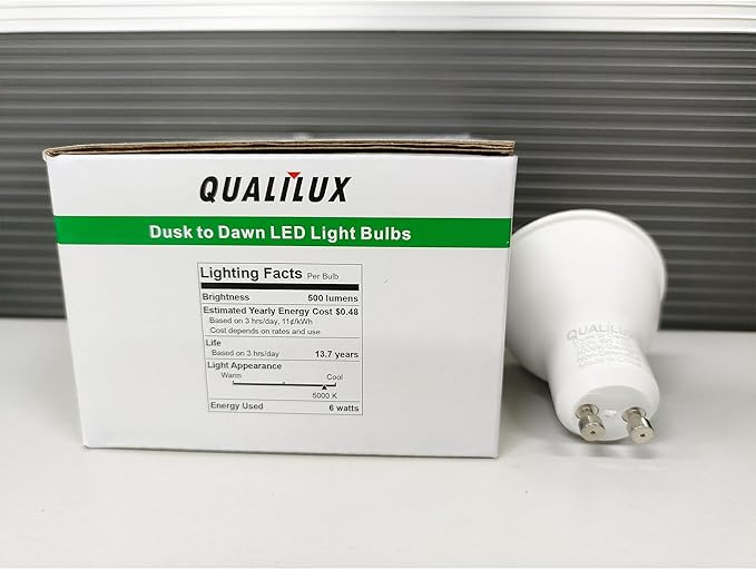 Dusk to Dawn Light Bulbs, Auto On/Off Light Sensing LED Bulbs Outdoor,Daylight, MR16 GU10 4-Pack, 6W 500LM 50W Equivalent, HQ-H045