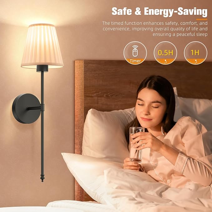 Battery Operated Wall Sconce Set of 2,Beige-Black Rechargeable Wall Lights with 10400mAh Dimmable Bulbs and Remote, 9 Colors Wireless Wall Lamps for Bedroom Living Room Hallway