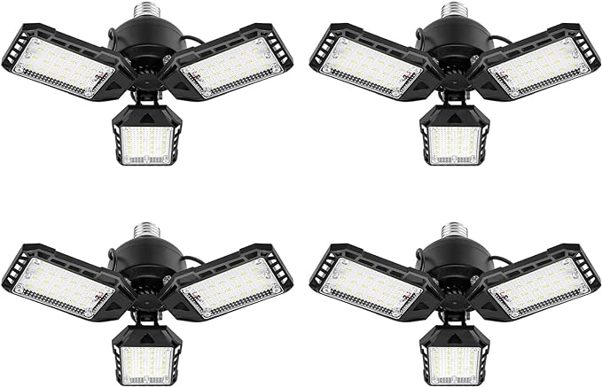 LED Garage Lights Bulb 4 Pack -80W, 8000LM 6500K Led Shop Light with 3 Deformable Panels, Basement Barn Light Garage Ceiling Lights, E26/E27 for Garage, Warehouse, Shop, Basement