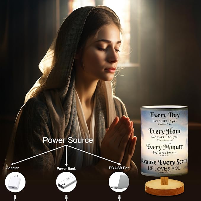 WSYEAR Bible Verse Table Lamp with Inspirational Thoughts and Valentines Day Christian Religious Baptism Gifts for Women Wife Mom Men Christmas Easter Gifts for Him Her
