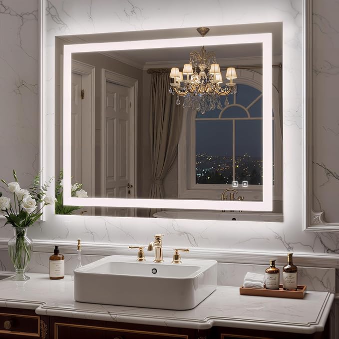 40X32 Inch Frontlit+ Backlit LED Bathroom Mirror with Lights | Bathroom Vanity Mirror for Wall, Ultra-Clear Tempered Glass, Shatter-Proof, Anti-Fog and Memory Function, ETL Listed