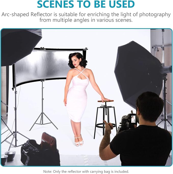 Neewer U-Type Light Diffuser Reflector for Studio and Photography Situation with Carrying Case, Arclight Curved Reflector 167 x 61 cm in Black/White/Gold/Silver (Light Stand Not Included)
