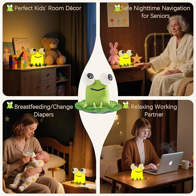 Frog Night Light, Kids Squishy Cute Lamp, Big Eyes Frog Gifts, Rechargeable Dimmable Bedside Nightlight, Silicone LED Funny Light Up Animal, Boy Girls Baby Nursery College Dorm Décor