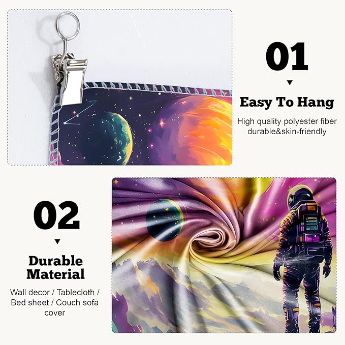 BVBOX Blacklight Space Astronaut Tapestry UV Reactive Galaxy Planet Glow in Dark Tapestries Black Light Poster Neon Wall Hanging Art for bedroom Living Room (Astronaut & Star-1M)