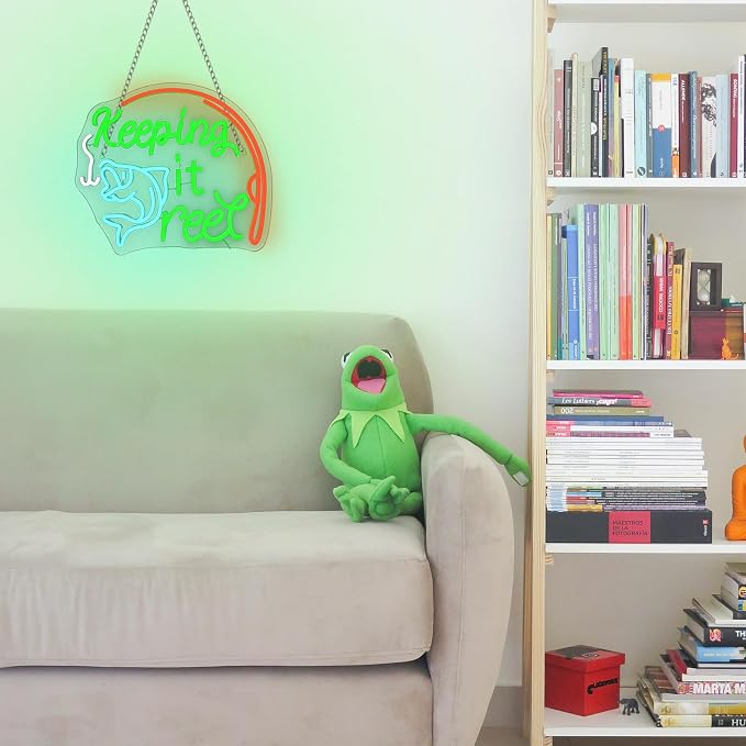 Keeping It Reel Neon Sign Fishing Themed LED Wall Decor for Man Caves, Tackle Shops & Lake Houses, USB-Powered Adjustable Brightness, Angler-Themed Decoration