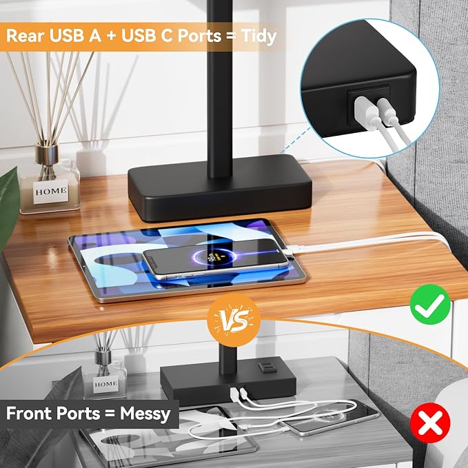 Hong-in Touch Lamps for Bedroom - 3-Way Dimmable Bedside Lamps Set of 2 with USB C+A, White Modern Table Lamp for Night Stands, Desk Lamp for Living Room Nightstand End Tables Bed Side