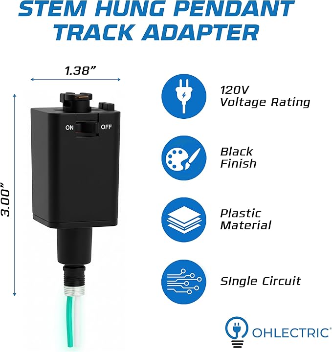 OHLECTRIC Stem Hung Pendant Track Adapter, Black (2-Pack) – for Single Circuit Track, 120V – Supports Indoor Dry Locations – Durable Plastic Construction with cULus Listing
