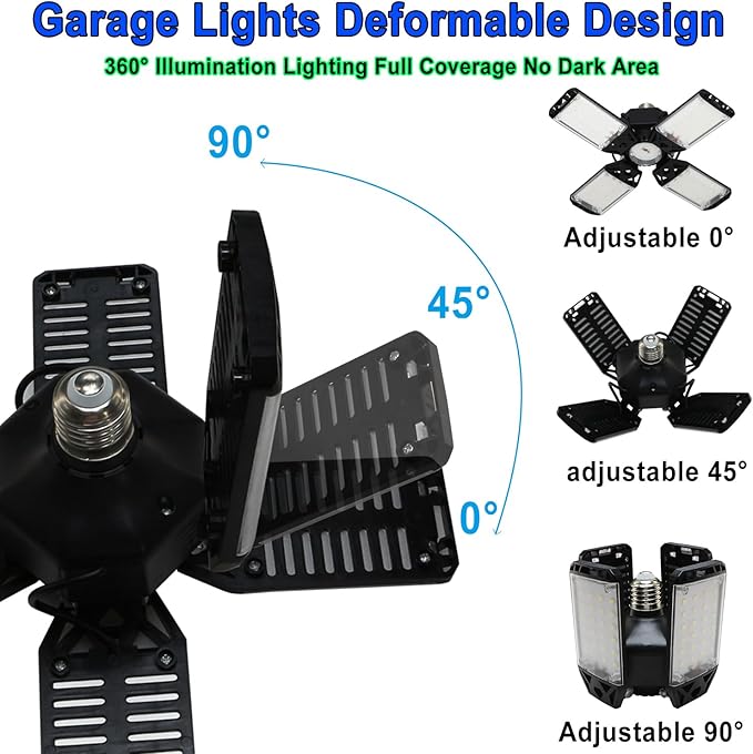 150W LED Garage Light - 15000 Lumen Ceiling Light with 4+1 Adjustable Panels, Daylight LED Shop Light Bulb Fixture for Garage, Workshop