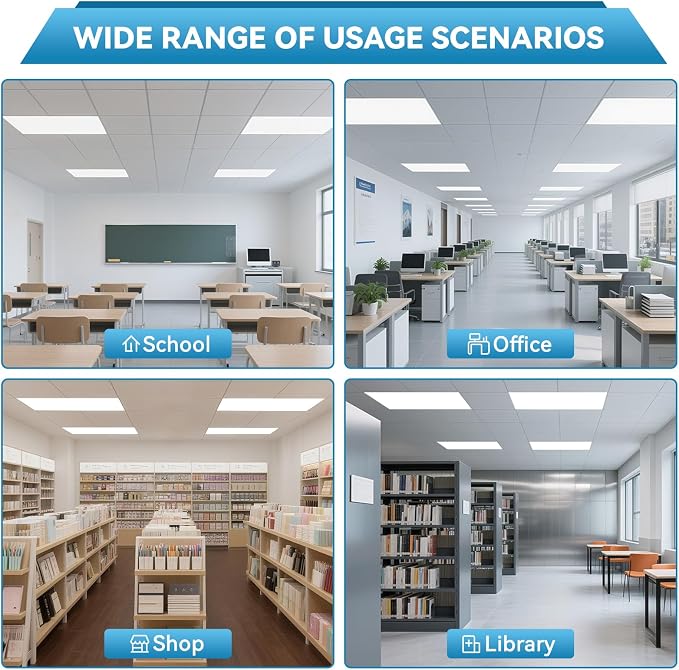 2x4 LED Flat Panel Light Drop Ceiling Office Fixture, 5 CCT 3000K-6500K Adjustable & 5 Wattage Selectable,0-10V Dimmable, 2X4 LED Flush Mount Ceiling Light, ETL Listed 24Pack
