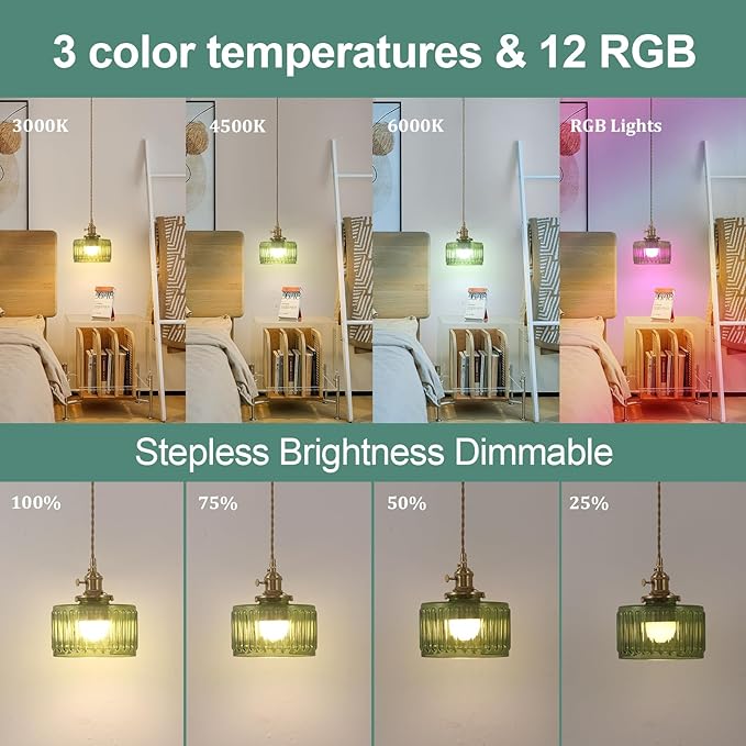 Battery Operated Pendant Light 5000mAh Rechargeable Chandelier with Remote Control Wireless Adjustable Hanging Green Striped Light for Kitchen Island Dining Room Hallway