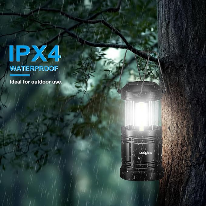 LED Camping Lantern, Battery Operated, 2 Pack | Adjustable brightness, collapsible design, camping essentials, emergency, hurricane, storm, power outage, outdoor
