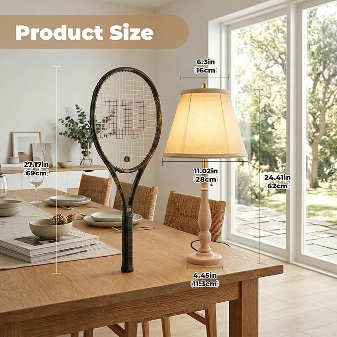 LALISU Farmhouse Table Lamps Rustic Bedroom Lamps for Living Room, 24.41" Boho Bedside Lamp with Chain Switch for Night Stands End Table Office Desk Lamp Nightstand with Linen Shades (Washed White)