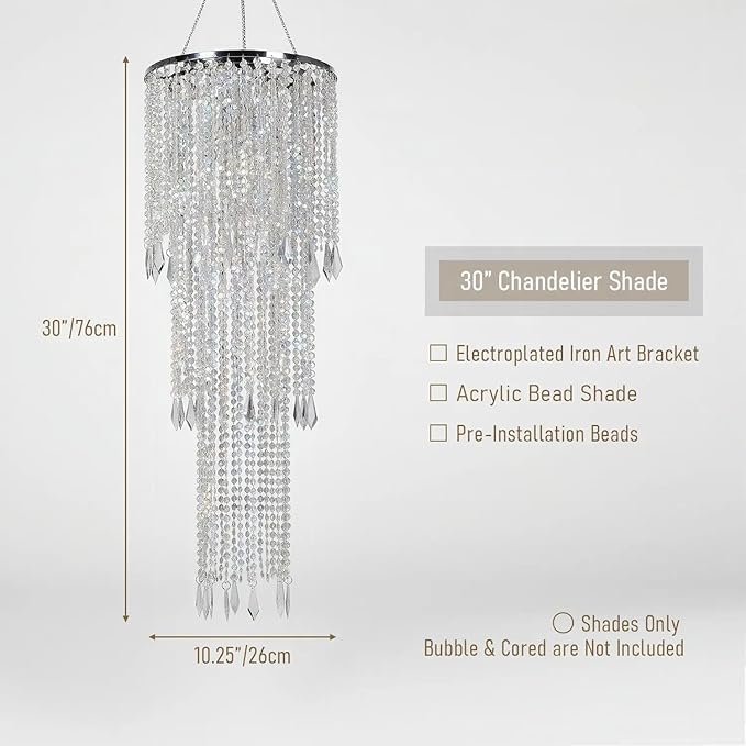30" Tall Iridescent Hanging Beaded Chandelier 3 Tiers 10.25" Diameter for Wedding Fake Chandelier
