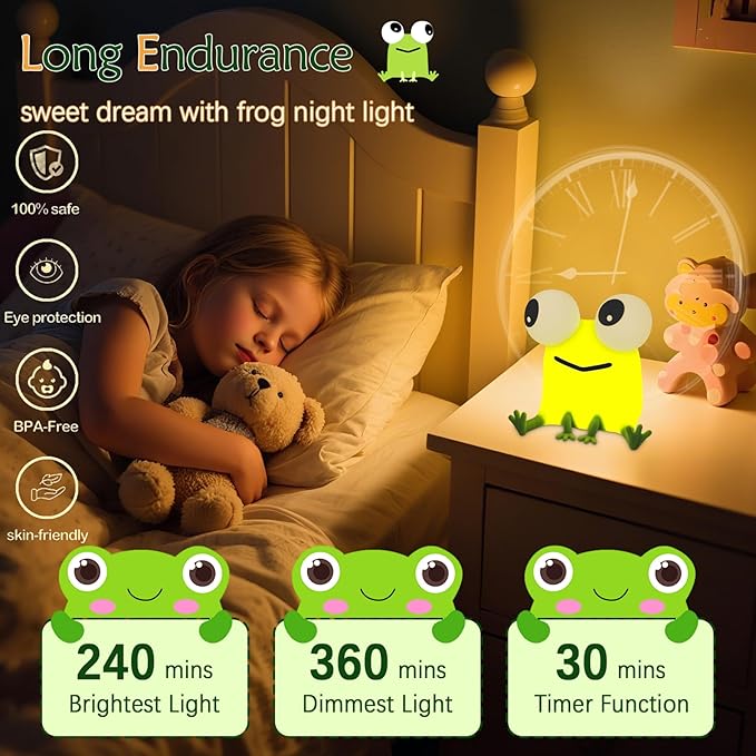 Frog Night Light, Kids Squishy Cute Lamp, Big Eyes Frog Gifts, Rechargeable Dimmable Bedside Nightlight, Silicone LED Funny Light Up Animal, Boy Girls Baby Nursery College Dorm Décor