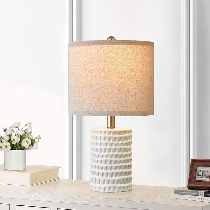 PORTRES 18.25" Modern Accent Ceramic Table Lamps Set of 2 for Bedroom White | Bedside Lamps for Night Stands, Small Living Room Lamp Reading Office Dorm Farmhouse Nightstand Lamp End Table Lamps Decor