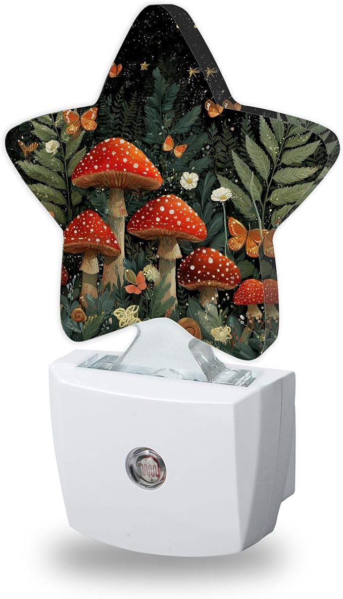 Fantasy Mushroom Nightlights Plug in Wall,Butterfly Moon Decorative Star Lamp with Automatic Lighting for Living Space,Gentle Glow for Kids Room,Hallway,Bathroom