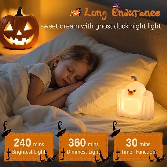 Ghost Duck Night Light for Kids, Cute Halloween Decor Squishy Lamp, Fun Weired Gag Ducky Gifts, Rechargeable Dimmable Bedside Animal Lamp, Baby Room Boys Girls College Dorm Trendy Stuff