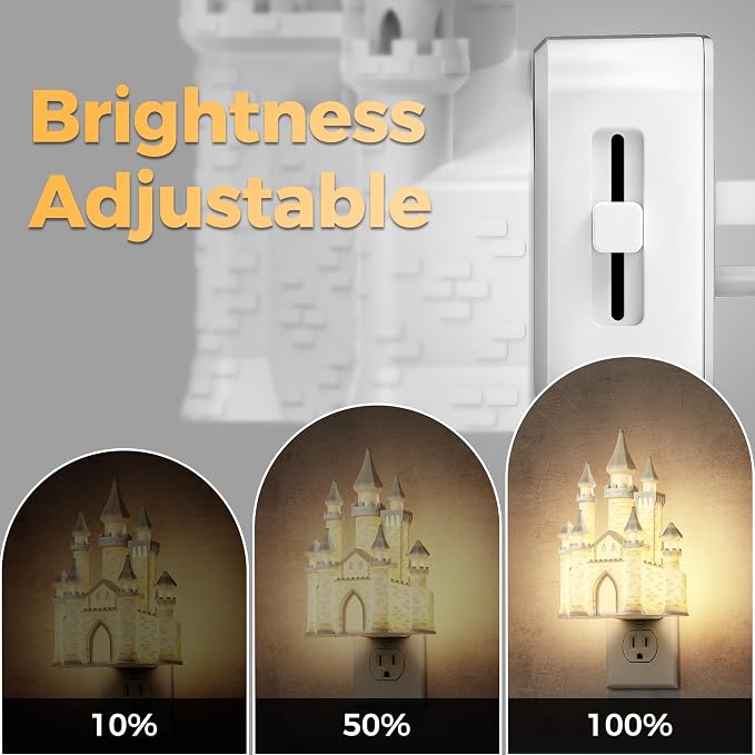Night Lights Plug into Wall,3D Printed Castle Night Light | 3000K Soft White NightLight, 3 Level Brightness Adjustable Dimmable Nightlights with Dusk to Dawn Sensor for Bathroom Hallway