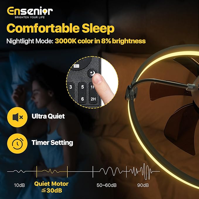 Ensenior 20 Inch Flush Mount Ceiling Fans with Lights, APP Control, White | Quiet Reversible Motor, Night Light Mode, 6 Speeds, 3CCT, Dimmable, Low Profile, Remote, Memory Function, Timer, Bedroom
