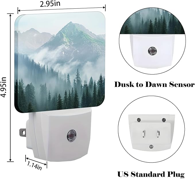 Mountain Forest Night Light,Plug Into Wall with Dusk to Dawn Light Sensors, Warm Nightlights for Bedroom, Bathroom, Hallway, Kitchen, Gifts Ideal for Boys Girls Women Men