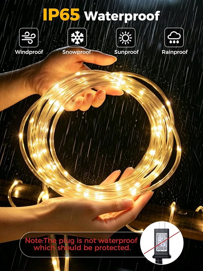 165FT 500LEDs Connectable Rope Lights Plug in,Warm White | Rope Lights for Outside,Waterproof 8 Modes Remote Tube Light for Indoor Outdoor Christmas Wedding Birthday Patio Porch Garden