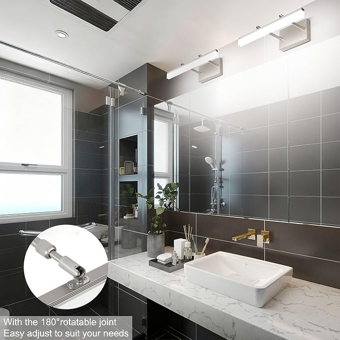Aipsun Brushed Nickel Vanity Light 16 inch Modern Wall Sconces Adjustable LED Bathroom Light Fixtures Over Mirror Rotatable Vanity Lighting 5500K