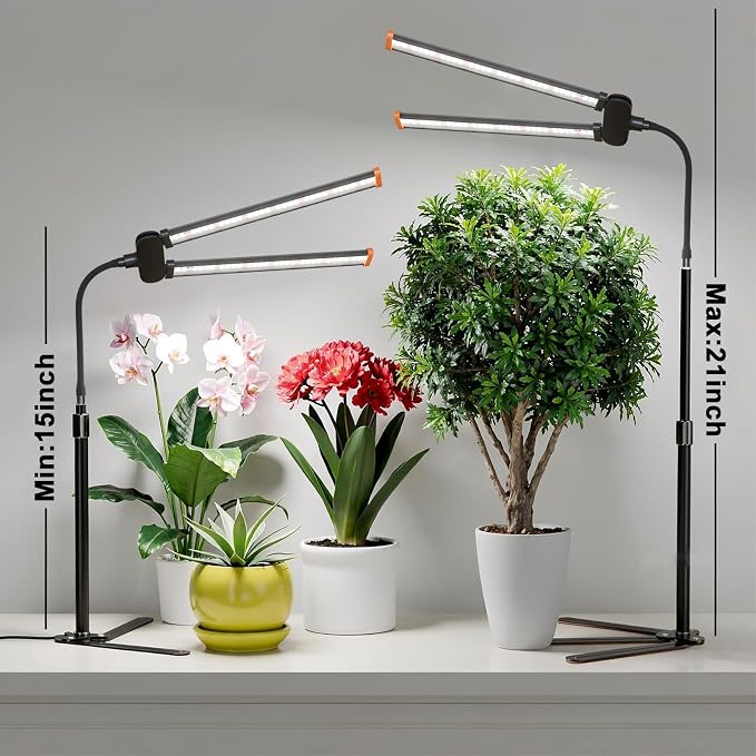 GHodec 2-Pack Grow Light for Indoor Plant, 6000K Full Spectrum Plant Lamp | Light Strip Foldable & Height Extendable 9-25'', Auto Timer 4 8 12Hrs,for Pot Succulents Seed Growing