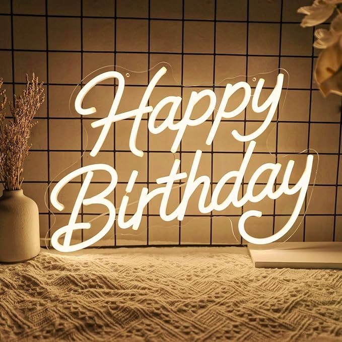 Happy Birthday Neon Sign for Wall Decor, LED Happy Birthday Light Up Sign | Dimmable Happy Birthday Sign for Birthday Party Backdrop, Any Ages Bday Party Decoration, 16.14"x11.65", USB Powered, Hanging