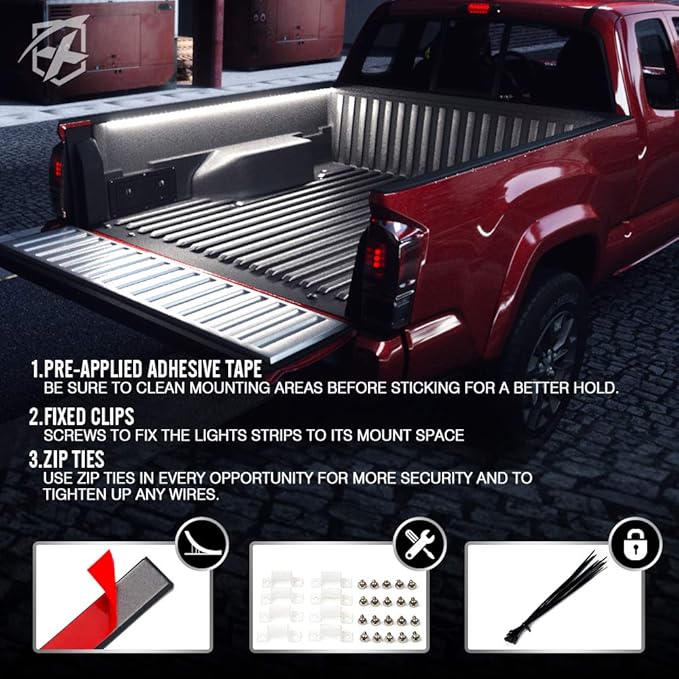 Xprite 60" Inch White LED Truck Bed Lights Strip Kit, Decoration Lighting Bar for Cargo Pickup Trucks Tonneau Cover Van SUV RV Boat, with On/Off Switch - 2PCS