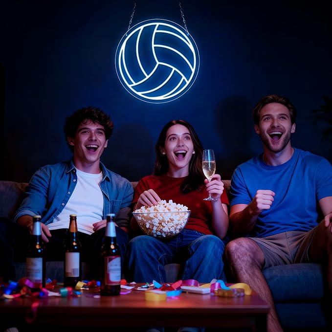 Volleyball Neon Sign, Dimmable LED Neon Volleyball Light, USB Powered Wall Decor for Bedroom, Game Room, Dorm Room, Volleyball Gifts for Teens, Players, Fans