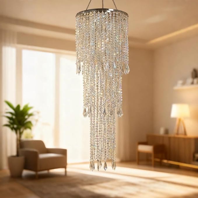 30" Tall Iridescent Hanging Beaded Chandelier 3 Tiers 10.25" Diameter for Wedding Fake Chandelier