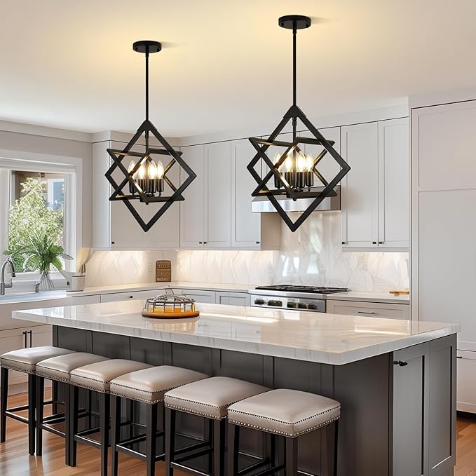 18" Modern Pendant Lights Kitchen Island, 4-Light Matte Black Farmhouse Pendant Light Fixtures, Industrial Hanging Pendant Lights Fixture for Kitchen Island Dining Room Bedroom Hallway Foyer Entryway