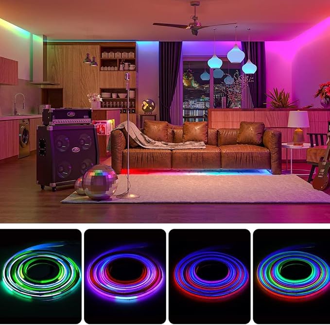 BTF-LIGHTING WS2811 Smart IC RGB FCOB COB LED Strip, UL Listed 720LEDs/m High Density Color Chasing Uniform Light, DC24V 9.8FT 12mm Width Tape Light for Home Party DIY Decor(No Adapter or Controller)