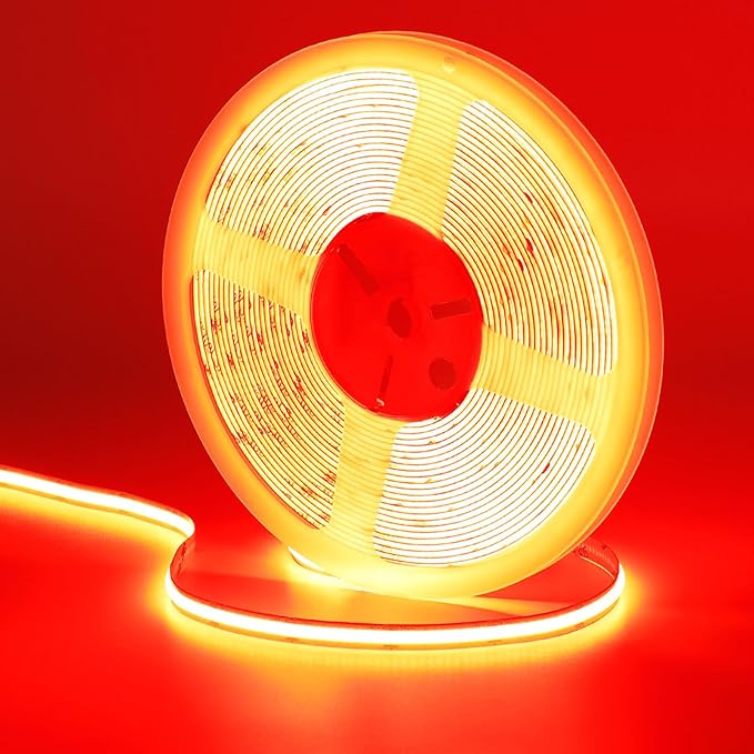 32.8ft/10M 24V Red COB LED Strip Light 3840LEDs Uniform Glow Dotless IP20 Not Waterproof Flexible LED Tape Lights for DIY Cabinet Bedroom Kitchen Home Decor(No Power Supply)