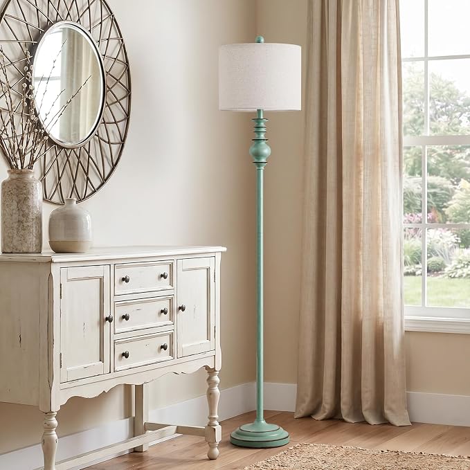 BOBOMOMO 64.25" Farmhouse Floor Lamp for Living Room, Tall Antique Blue Standing Lamp with Rotary Switch, Vintage Reading Lamp for Bedroom & Nursery, Coastal Cottage Home Decor