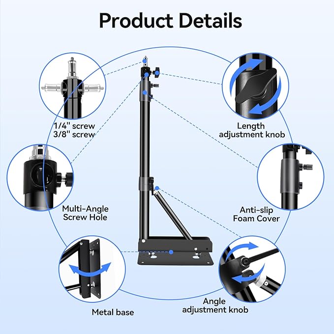 Takerers Ring Light Wall Mount, 5.9ft /71 inch Wall Ring Light Mount,180º Flexible Rotation,Triangle Boom Arm with 3/8 & 1/4 Screw for Photography Light, Monolight, Softbox, Umbrella, Reflector