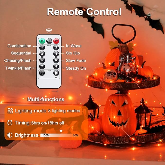 JMEXSUSS 2 Pack Halloween Fairy Lights Battery Operated, Total 400LED 132ft | Orange Fairy Lights with Remote, Waterproof, 8 Modes Twinkle String Lights for Halloween Tree Yard Bedroom Wreath Fall Decor