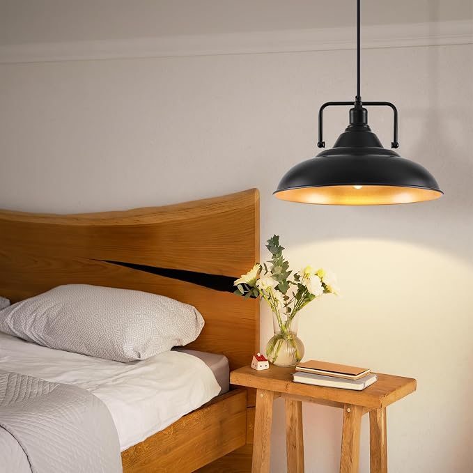 Black Pendant Light, Large Black and Gold Pendant Light 15.7" 3 Packs, Farmhouse Pendant Light, Island Pendant Lights, Kitchen Pendant Lights, Pendant Lights for Kitchen, Living Room