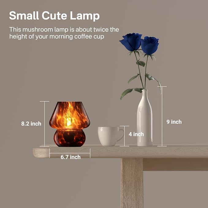 Mushroom Lamp Small Lamp Table Lamp for Bedroom, Desk Bedside Lamps for Living Room,Mushroom Decor Cute Mini Modern Mid Century Lamps for Night Stands,Aesthetic Home Decor (Flame Black)