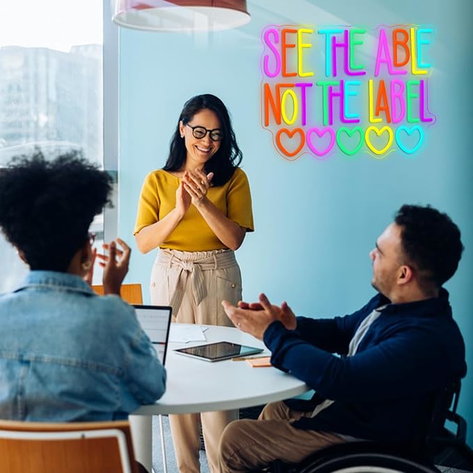 LISIGNVE See The Able Not The Label Neon Sign Inspirational Led Signs Wall Decor for Classroom Office Home Bedroom Neon Light Motivational Gift for Student Disability Awareness Inclusion Empowerment