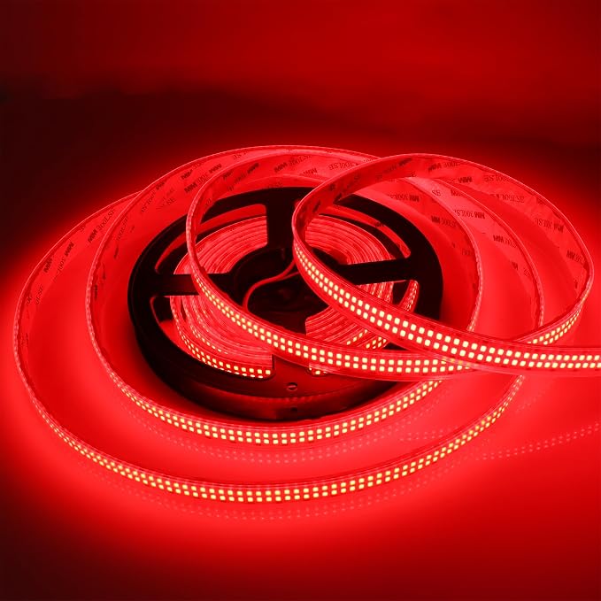 12V Red LED Strip Lights 16.4ft Double Row 2400LEDs Waterproof IP67 | SMD 2835 Super Bright Dimmable Flexible Tape Lights for Outdoor, Indoor, Bedroom, DIY, Truck, RV, and Boat Lighting
