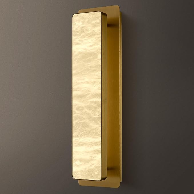 19.7" Brass Wall Sconces, Natural Alabaster Wall Sconce, Gold Marble Sconces Wall Lighting, Large Rectangular Bedside Lamp Perfect for Living Room, Dining Room,Stairs, Hallway, Bedroom