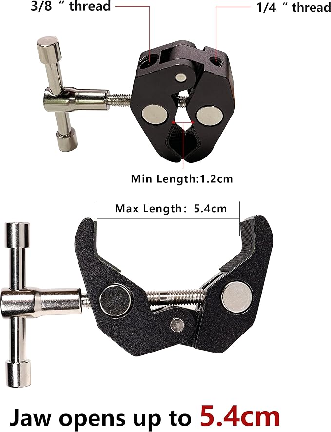 Super Clamp with 1/4 and 3/8 Thread for Photography,Camera Monitor, LED Light,Umbrellas, Plate Glass, Cross Bars, Hooks, Shelves, Photo Accessories-2Pack